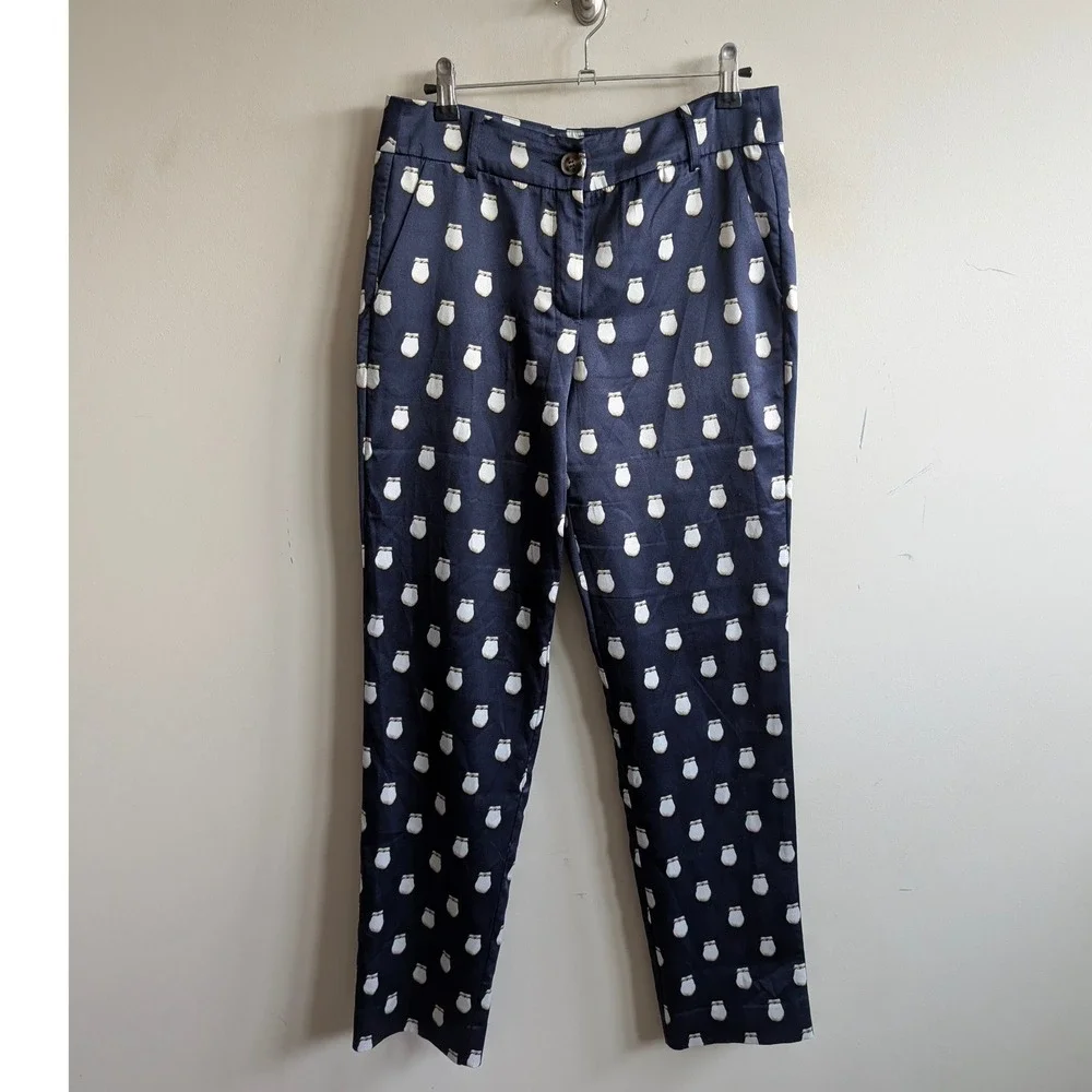 B.Yellowtail Elk Ivory Satin‎ Suit Pant - Navy Satin Tapered Trousers Size 2